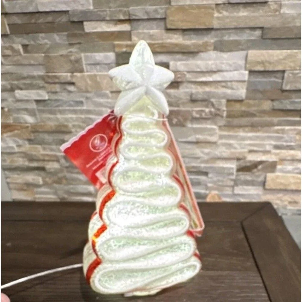 Ashland Glass Christmas Peppermint Tree LED Figurine Red White Holiday Decor